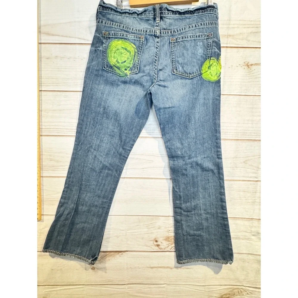 NWOT Old Navy Women's‎ Size 12 Bootcut Jeans Neon Green Paint Embellishment Y2K